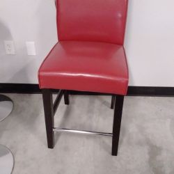 Bar Stool, 25" Counter Height Seat, Red Faux Leather, Sold Individually 