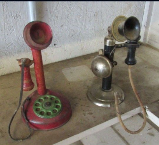 The Gong Bell MFG. And Plaphone Candlestick Toy Phones