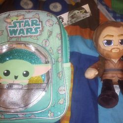 Baby Yoda Sea Green Backpack & Baby Obi Wan Kenobi-Starwars  
