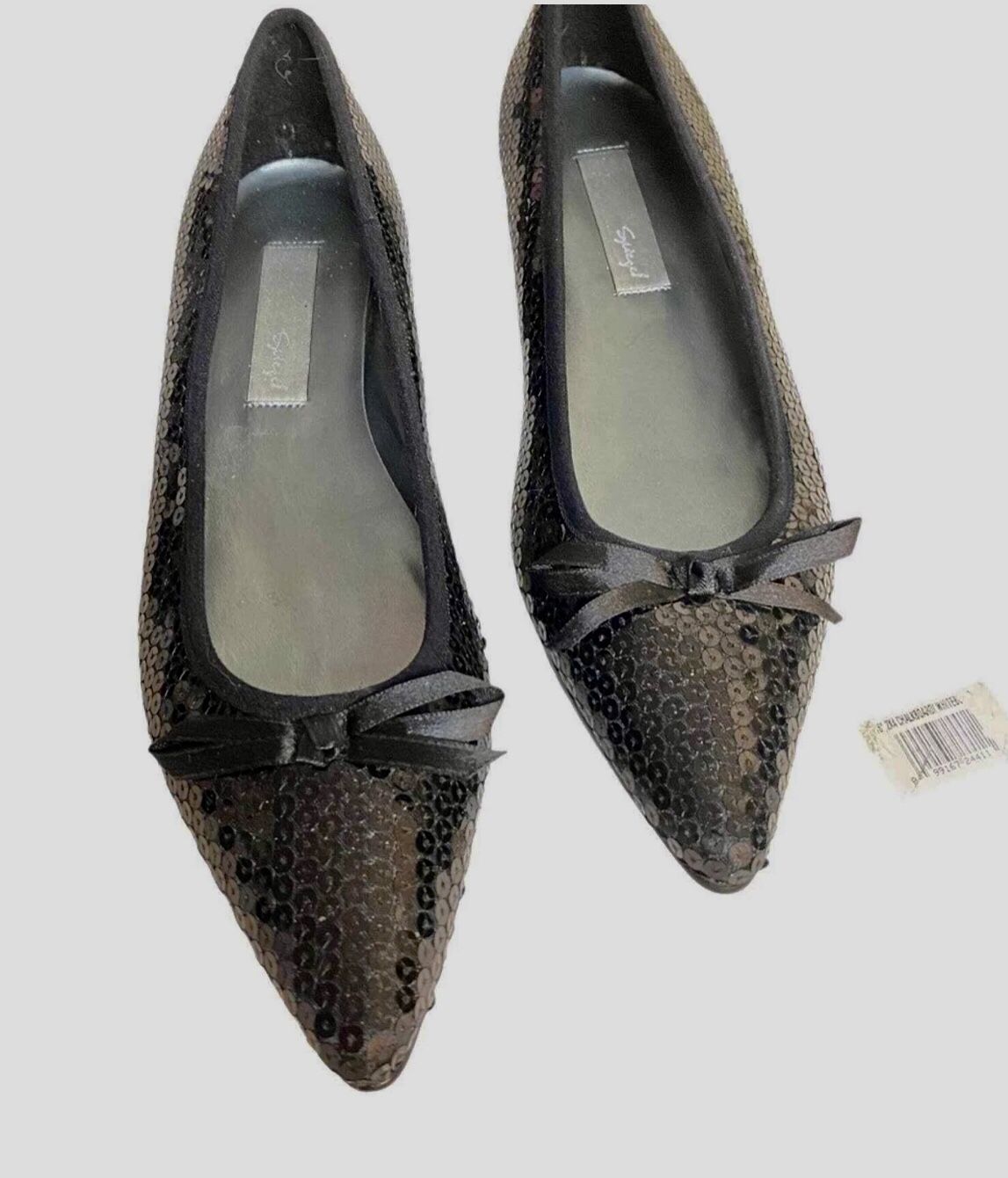 Vintage Spiegel! Like New Black Sequin Flats with Bow! Size 8.5 B (run narrow)
