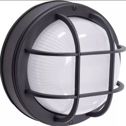 Faymart 8" Bulkhead LED Light Black Round, Nautical Outdoor Wall Light, 3000K, 