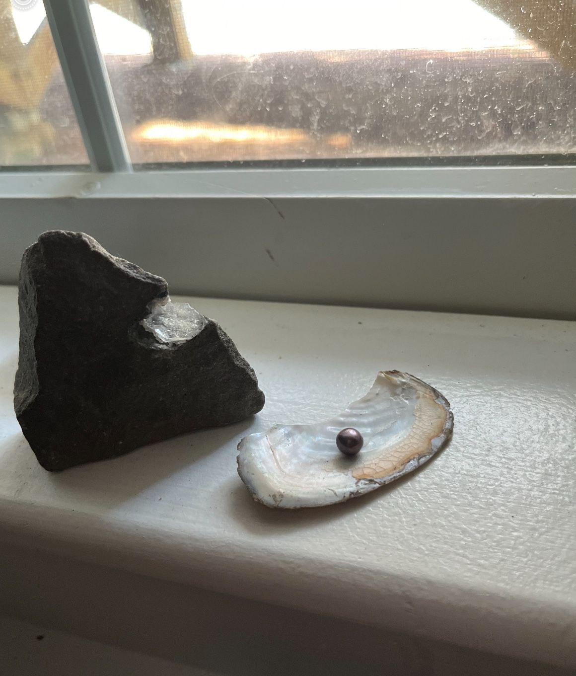 purple gold lavender real pearl Also Comes With a hydrated potassium calcium silicate mineral crystal,