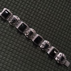 Taxco Mexican Onyx And Sterling Silver 925 Bracelet 
