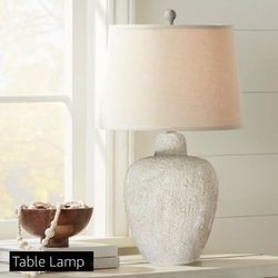 Heart &Hand with Magnolia 22.5" Farmhouse Ceramic urn pot Table Lamp Cream with Beige Fabric Shade