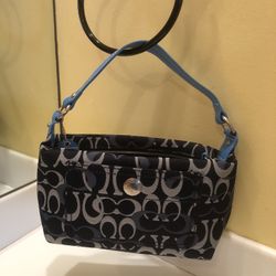 Authentic Navy Coach Bag Signature C & Turquoise Handle