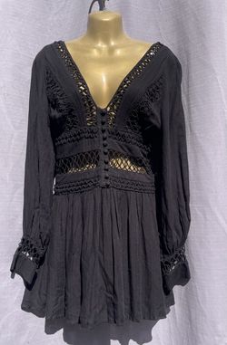 NWT Free People I Think I Love You Black Crochet Mini Dress Small 0