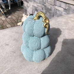 9” Fall Halloween Teal Blue Pumpkin Stack Decor