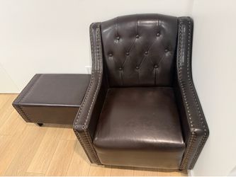Faux Leather Brown armchair and ottoman