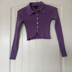 💜 Y2K Dreamy Lilac Ribbed Crop Cardigan 💜 | Button-Up Collared Knit | Fairycore / Coquette / Vintage Inspired