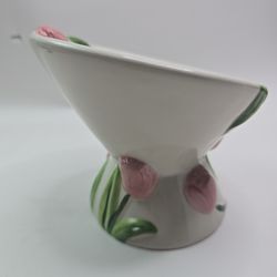 Elevated Cat Bowl Ceramic Hand Painted Pink Tulips Raised Cat Dish Mellow & Mod🐱