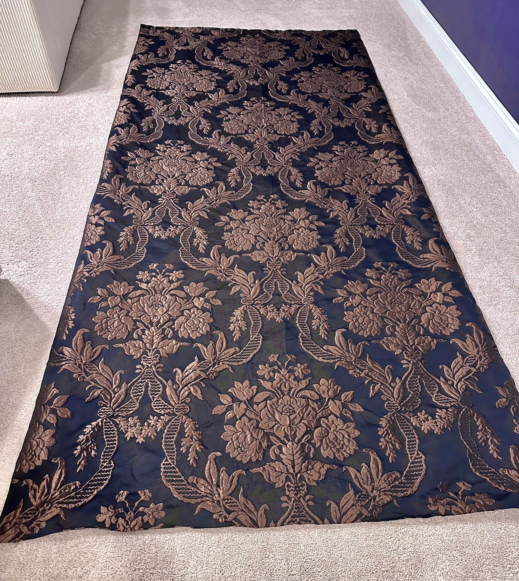 Four Damask Curtains Panels 52x108 Black & Copper Curtains