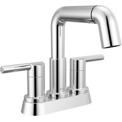 Delta Nicoli Centerset Chrome Bathroom Faucet with Sprayer, 4 Inch 3 Hole Bathroom Sink Faucet with Pull Out Sprayer, Push-Pop 