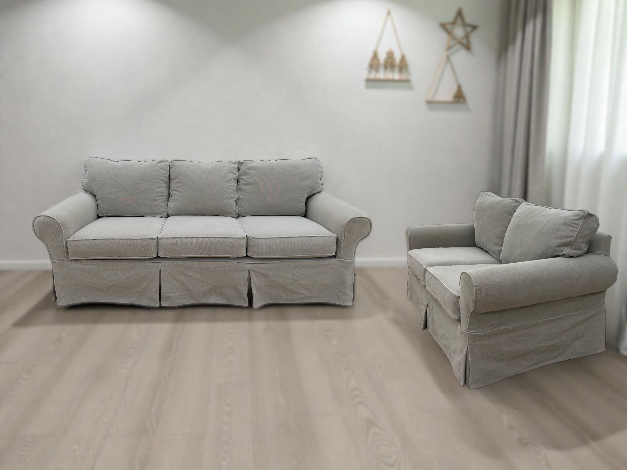 Pottery Barn PB Basic Olive Canvas Slipcover Couch & Loveseat Set