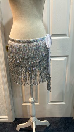 Silver Shimmer Wrap Sequin Fringe Skirt