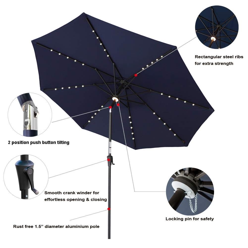 C-Hopetree 10' Outside Patio Market Umbrella with LED Solar Lights and Tilt