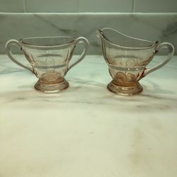 Pink Depression Glass Creamer and Sugar