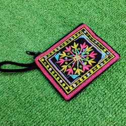 Handmade Embroidered Sequin Pink Custom Small Zippered Pouch Wristlet Clutch New