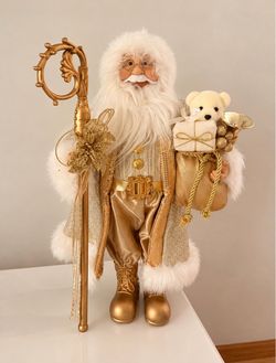 Elegant Gold & Ivory Santa Claus Figurine – Luxury Christmas Decor