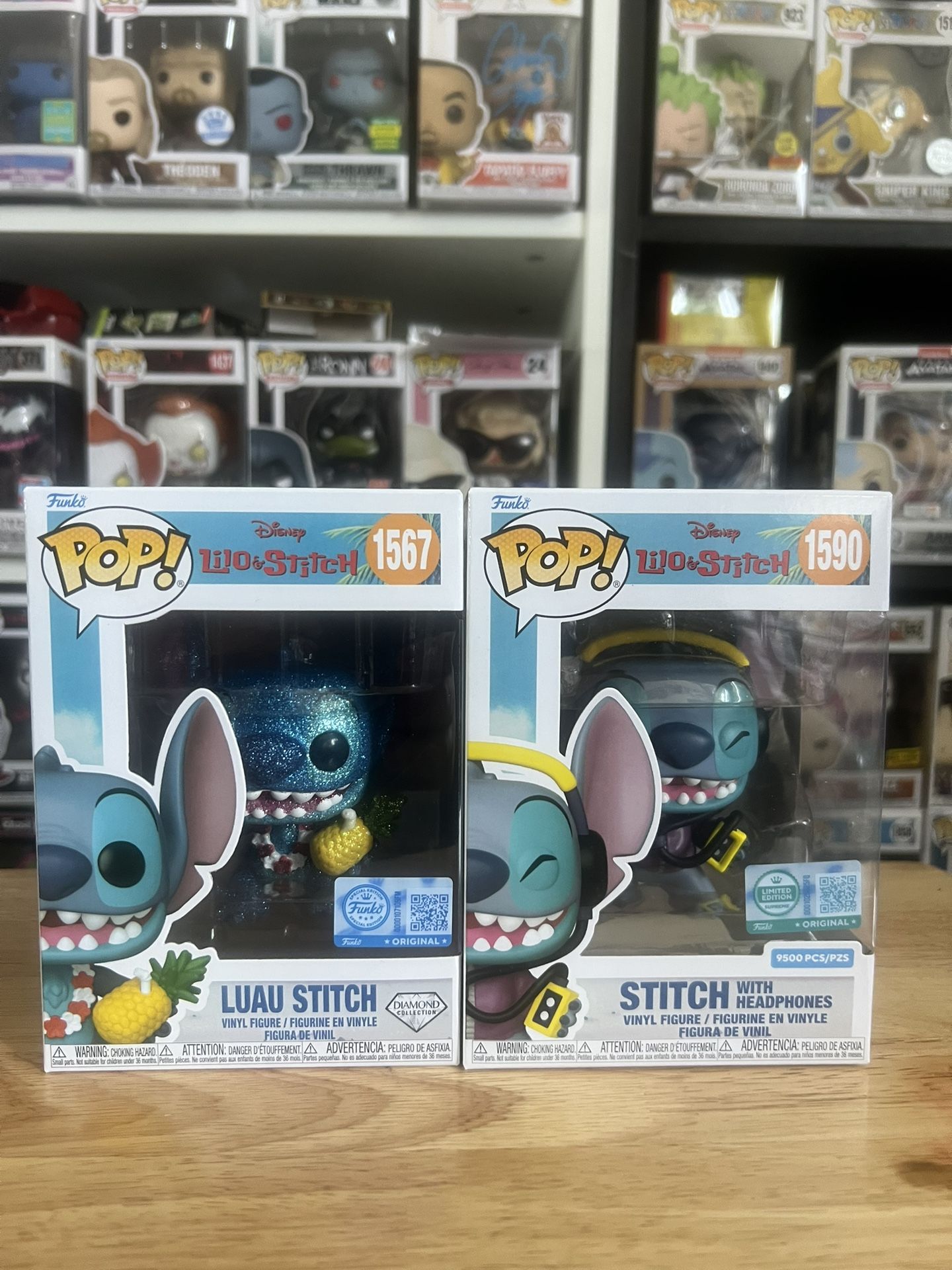 2 LIMITED EDITION Stitch Funko Pops w/ Headphones Luau #1567 #1590 Disney LE
