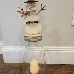 VINTAGE LARGE Snowman CANDLE or CANDY Lantern Jar 18.5" TALL