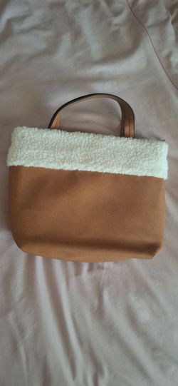 Tan Faux Leather Sherpa Tote Bag