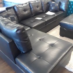 New Sectional Sofa Genuine Leather Black