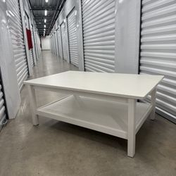 White Square Coffee Table w/ Lower Shelf (Pine Wood) - Sturdy & Modern!