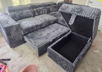 Brand New Byers Market 3pc Sleeper Sectional W Storage Ottoman and USB/Cupholders