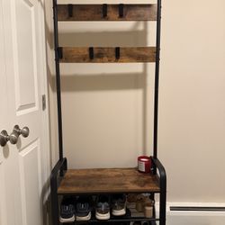 VASAGLE Coat Rack, Hall Tree with Shoe Bench for Entryway, Entryway Bench with Coat Rack, 4-in-1, with 9 Removable Hooks, a Hanging Rod, 13.3 x 28.3 x