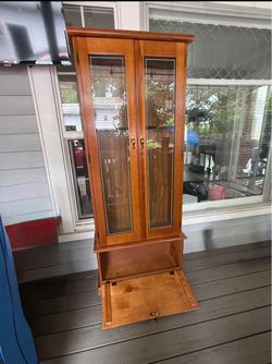 Locking Solid Wood Gun Cabinet with Glass Doors & Storage Drawer