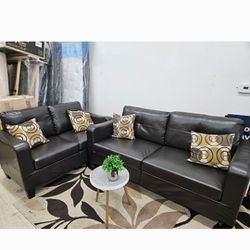 2pc Expresso Leather Sofa Set 