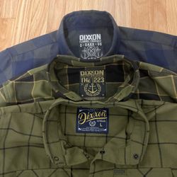 Lot of 3 Dixxon Flannel Large Button Shirts 0 Dark 30 + The Bodie + The 223