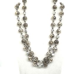 Vintage Floral Beaded Rhinestone Necklace 22” Or 20”