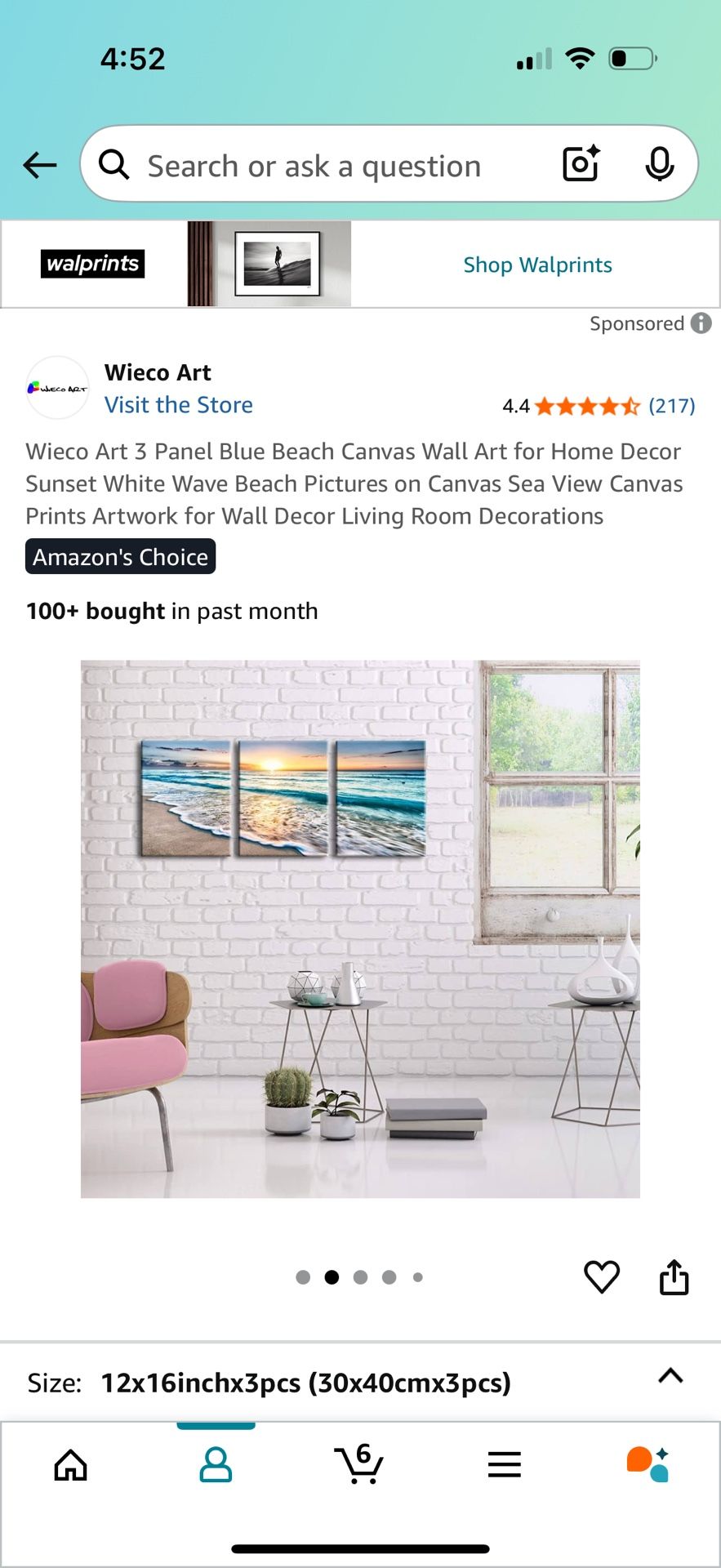 Wieco Art 3 Panel Blue Beach Canvas Wall Art for Home Decor Sunset White Wave Beach Pictures on Canvas Sea View Canvas Prints Artwork for Wall Decor L