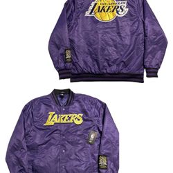 Los Angeles Lakers Ultra Game Satin Bomber Jacket Mens Large Purple New $125MSRP