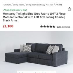 Sofa sectional Living Spaces Monterey 107” Twilight Blue Grey – Like New