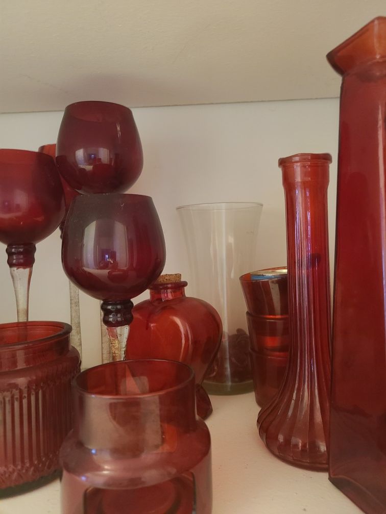 Red glass tea light holder,show pices,candle stands