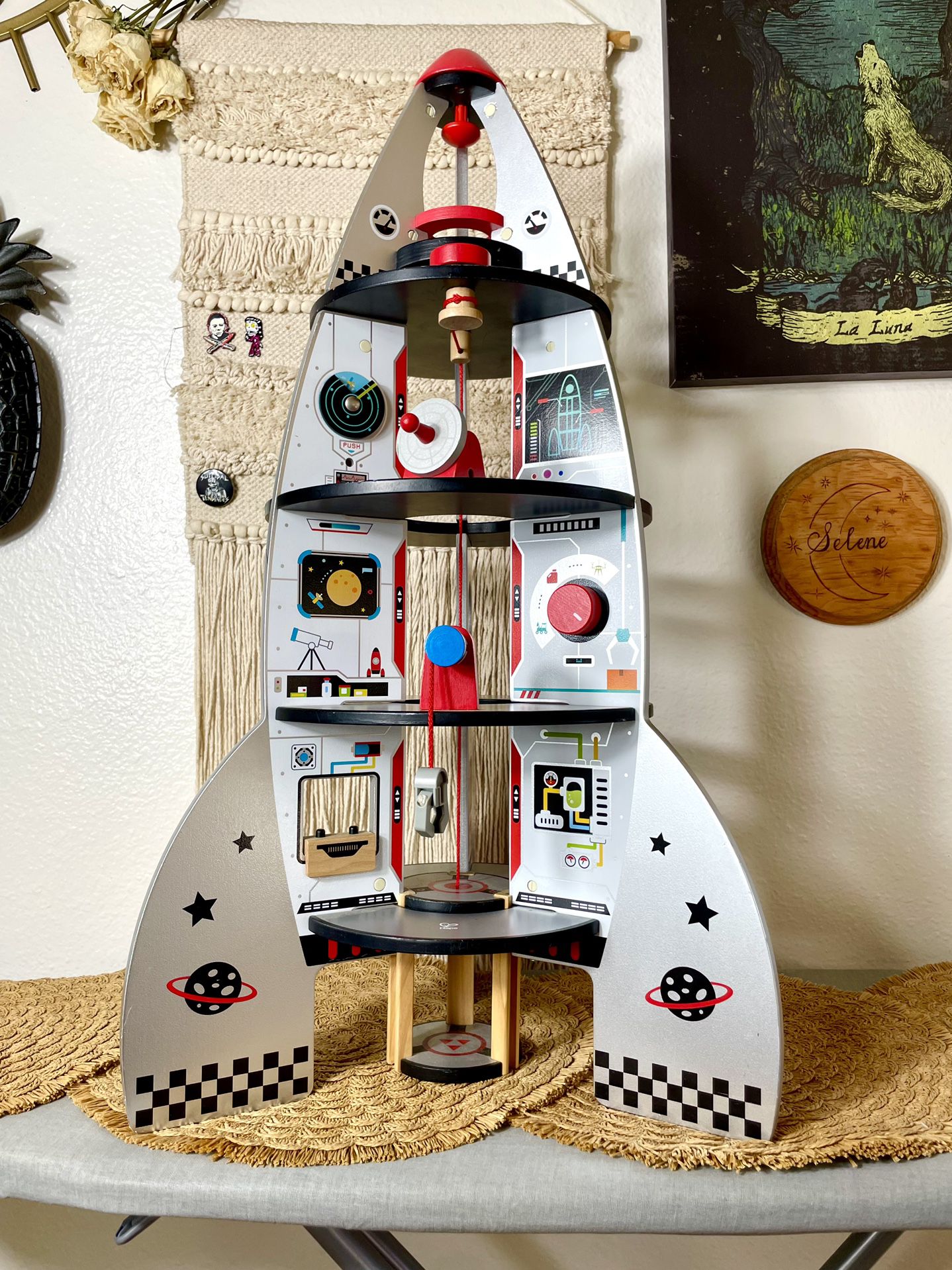 Hape Four-Stage Wooden Rocket Ship Toy Children’s Playset Astronaut Spaceship   Hape's Four Stage Rocket Ship Toy for toddlers is the ultimate space r