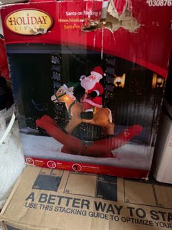Holiday Living Animated Santa on Rocking Horse Christmas Inflatable – Light Up
