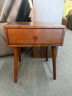 Mid-Century Modern Walnut End Table with Drawer,$50