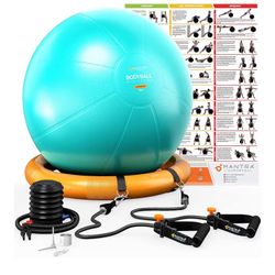 Exercise Ball + Resistance Bands + Massager 
