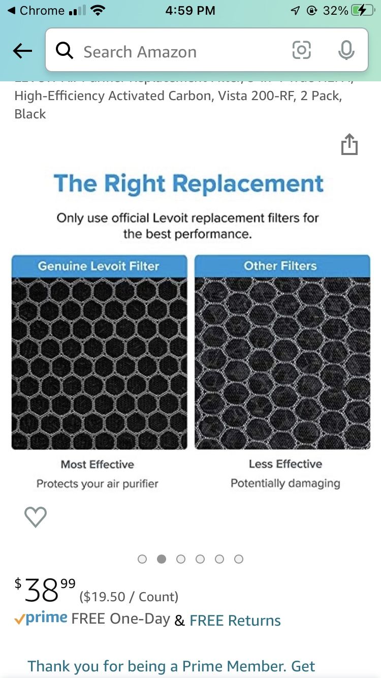 Levoit 200 Vista 200-RF 2 Replacement Filters Air Purifier True HEPA (2-pack)