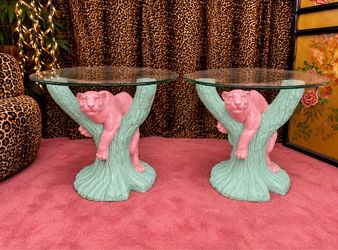 Set of pink post modern panther tables