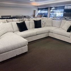 Beige XL Sofa Sectional + Chaise Lounge Set - Free Delivery 