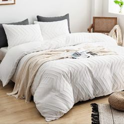 Boho Twin Tufted Duvet Cover Set White