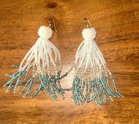 Beaded long fringe dangle earrings