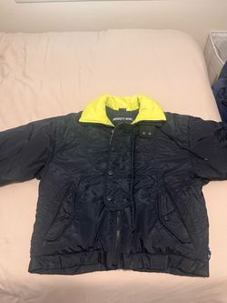Mighty-Mac Navy Puffer Jacket with Yellow Collar