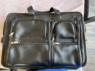 Vintage Black Faux Leather Multi Pocket Briefcase Attache Case