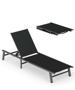Ciokea foldable lounge chair black pool backyard tanning steel frame modern new outdoor furniture