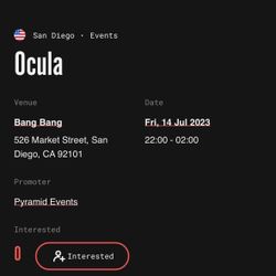 Ocula at Bang Bang - 4 Tickets